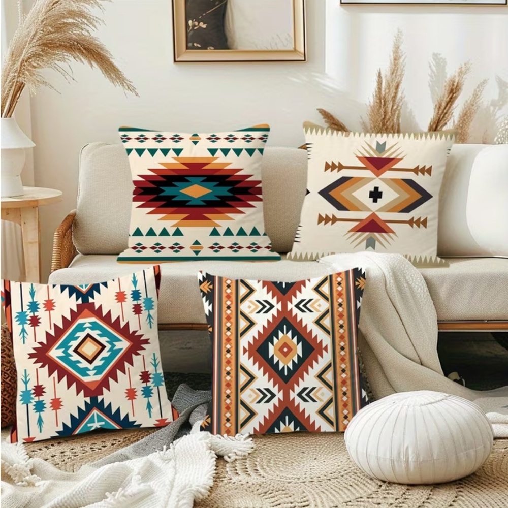 Set of 4 BOLD Southwestern Pattern Throw Pillows Cases